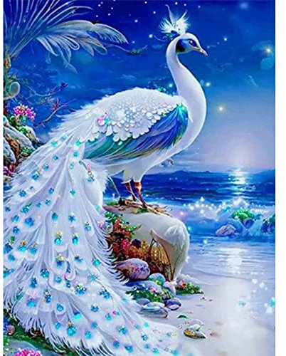 Demiawaking 5D DIY Vollbohrer Diamond Painting Tier-Kit Deko Diamant Painting Full Round Drill Kreuzstich Stickerei Diamantmalerei 30x40cm (Pfau A)