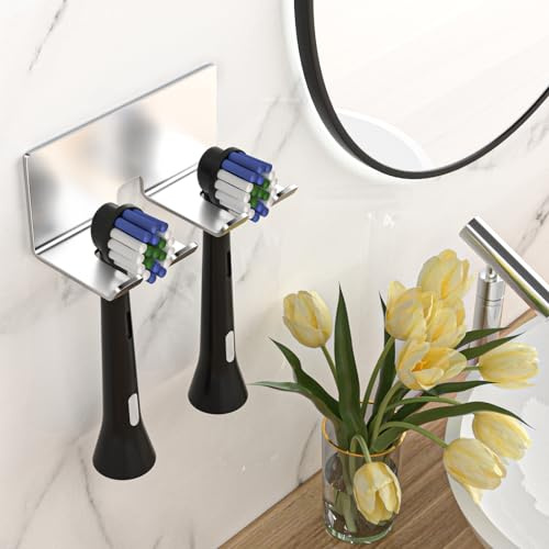 YAYINLI Toothbrush Holder Wall Mounted - Electric Tooth Brush Holder for Bathroom, Self Adhesive Non Screw Toothbrush Head Holder, Metal Toothbrush Holders Organiser(Silver, Small)