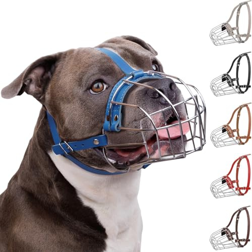 BronzeDog Muselière pour Chien en métal Amstaff Panier en Fil de Fer Sangles réglables en Cuir pour Grands Chiens