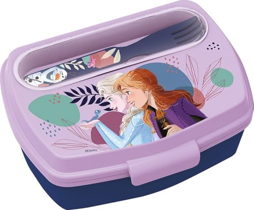 Tataway Sandwichería Disney Blue para niñas en plástico Frozen Elsa Anna y Olaf con cuchara y tenedor