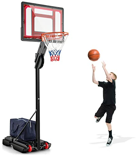 GOPLUS Panier de Basket Exterieur et Hauteur Ajustable 1,05 à 2,6m, Support de Basket Mobile avec Panneau Incassable en PC, Base Stable et Remplissable, Roues Intégrées, Idéal pour Adultes et Enfants