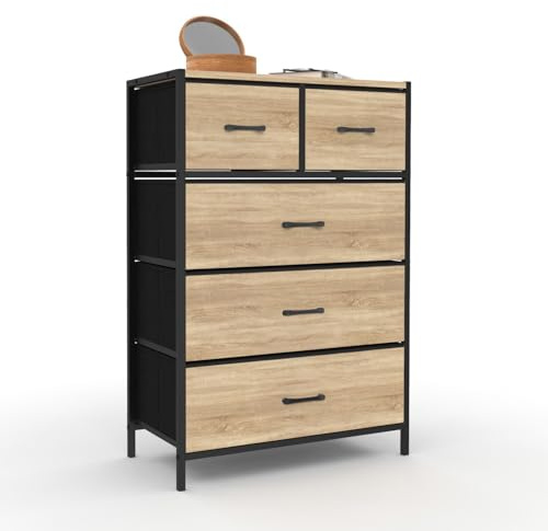 IDMarket – Chifón 5 cajones de tela Utah 60 cm Cómoda semanal, diseño industrial