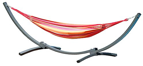 ALEOS. 375cm Hängemattengestell für 1 Person Gestell aus Metall mit Tuchhängematte Capri-Mona - Hängemattenständer - Metallgestell mit Hängematte, Ketten und Karabiner für Garten und Camping