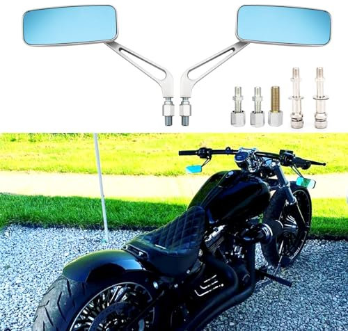 BREDUXSER M8/M10 Motocicleta Espejo Retrovisor Rectangular, Estilo Retro Espejo Lateral de Moto Reemplazo para Street Bikes Sport Bikes Chopper Cruiser Scooter (Plata para harley)
