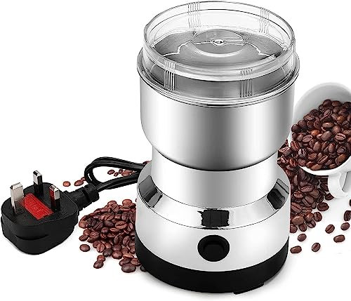 GoldFruit 300W Electric Coffee Grinder, Seed, Bean, Nuts, Fine Spice Grinders, Silver, 220-240V