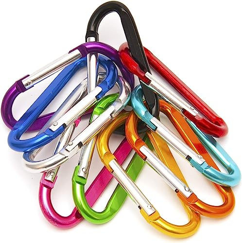 10-Piece D-Ring Aluminum Alloy Climber Lock Carabiners - D-Shaped Key Chain Carabiner Clip Hook for Camping Hiking