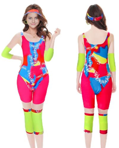 Ubaywey Mann Frauen 80er Jahre Kleidung Hippie Disco Hawaiian Beach Party Kostüm Halloween Retro Kleidung Karneval Cosplay (COLORFUL, XL)