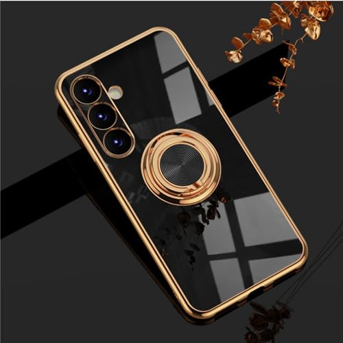 XINYEXIN Samsung Galaxy S23 FE Case with Ring Stand Holder 360 Degree Rotating Kickstand Fashion Shockproof Phone Protective Case Cover for Samsung S23 FE - Black | Protective Cover, 360° Rotation, Shockproof, Anti-Scratch, Electroplated Finish, Black