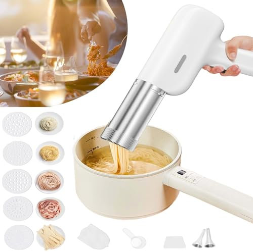 Maquina Pasta Fresca, Máquina Eléctrica para Hacer Pasta,Máquina Portátil Automática para Hacer Fideos,Máquina Recargable Multifuncional para Hacer Fideos y Ramen con 5 Formas de Pasta