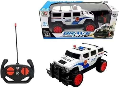 SDMAX Remote Control Police Car For Kids, 27mhz Remote Control, 4-Way Control, Music And Siren Sound, Multifunction, Colourful Flashing Light, Super High Speed, Multicolour