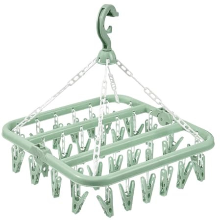 BANSHAN Clothes Drying Hanger and Drip Foldable Hanging Sock Rack（32 Clips ） Multifunction clothes drying rack，for Socks, Underwear, Bras, Baby Clothes (Green)