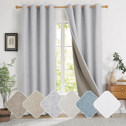 Deconovo Gardinen Blickdichte Leinenoptik Vorhänge Schlafzimmer Ösen Thermo Vorhang Kälteschutz Blackout Curtain 100% Verdunkelung Sonnenschutz Vorhang, 180x140 cm(HöhexBreite), Grau, 2er Set