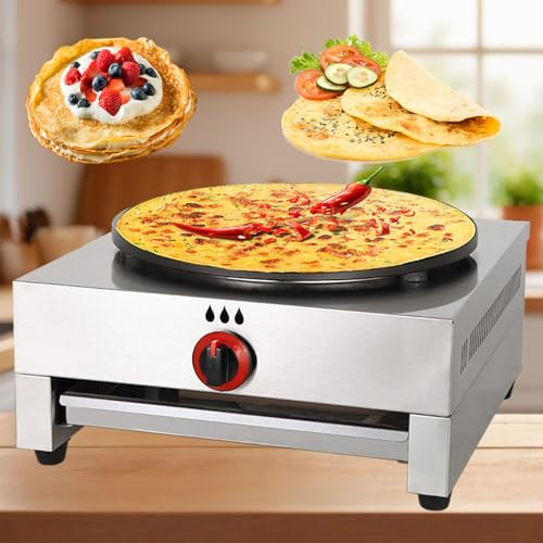 Plancha y crepera de 16 pulgadas, sartén para crepes a gas comercial con ajustes de temperatura ajustables, revestimiento antiadherente, para crepes, tortillas, blintzes, panqueques, huevos