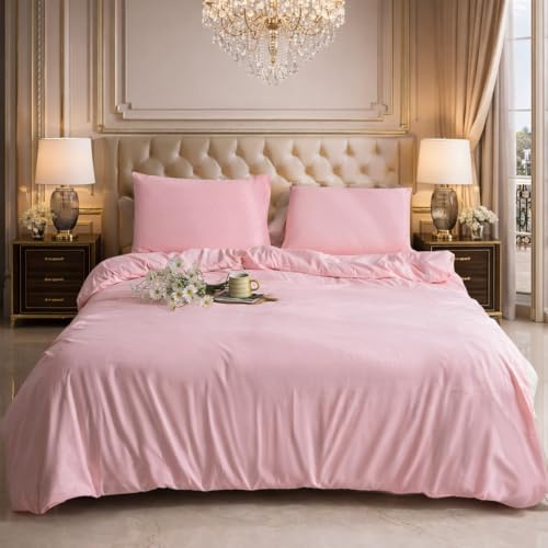 CHARKHAH Single Size Duvet Cover Set Baby Pink | Soft Microfibre Bedding Set with 1 Pillowcase | Reversible Quilt Cover with Zip Closure | Easy Care, Breathable | UK Size 135 x 200 cm
