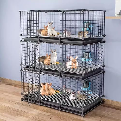 WXXSHGDW Kaninchenkäfig für Den Innenbereich, Mehrschichtiger Zucht Kaninchenkäfig, Kleintierkäfig, Kaninchenkäfig aus Metall mit Tablett, Großer Kaninchenstall(Black)