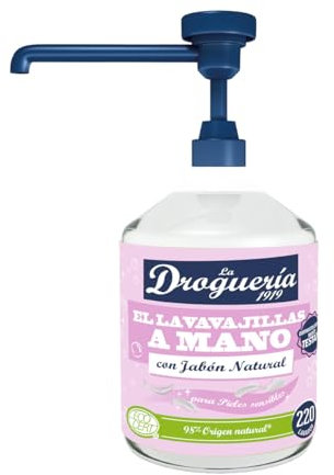 LA DROGUERIA - Lavavajillas a Mano Ecológico con Jabón Natural - 500ml (220 Lavados) - Detergente Líquido Concentrado para Pieles Sensibles - Aceite de Coco