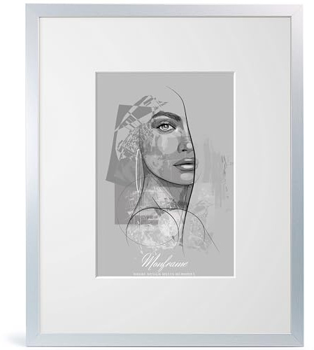 NB Akzent Bilderrahmen Silber mit Passepartout 20x30 cm - Rahmengröße 25x35 cm - Chloe 20 mm MDF Holzrahmen - Acrylglas