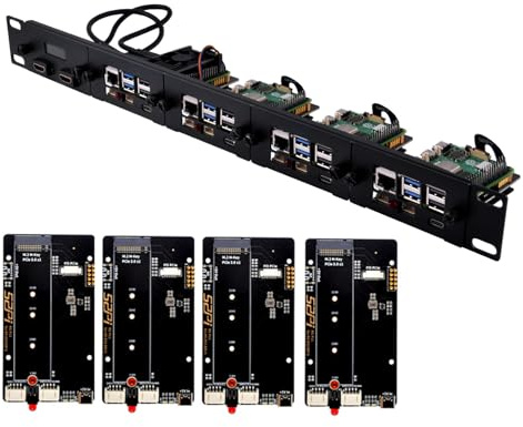 GeeekPi 19 Zoll 1U Rack-Halterung für Raspberry Pi 5, mit 4PCS PCIe auf M.2 NVMe SSD Adaptern, hält bis zu 4 Raspberry Pi 5 Boards, kompatibel mit 19 Zoll Server Rack