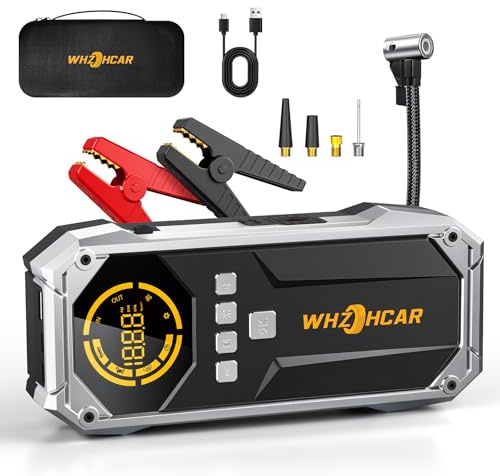 Starthilfe Powerbank für Pkw 6000A Starthilfe Powerbank mit Kompressor Lumen LED Taschenlampe 150PSI Luftpumpe mit LCD Multifunktions-Taschenlampe Jump Starter Powerbank