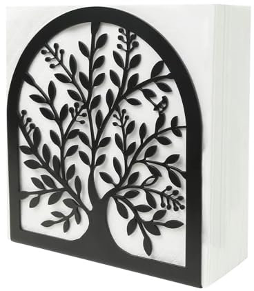 LUFEIS Napkin Holder, Tree of Life Metal Serviette Holder for Kitchen Serviette Storage and Organizer, Napkin Dispenser for Dining Room Party Decor, Tissue Holder for Home Kitchen, Picnic(Black)
