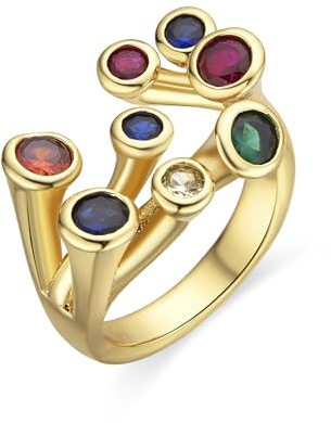 LUXENTER Anillo con Circonita Multicolor acabado en Oro 18K. Multicolor. Ajustable. Joyas para Mujer - Modelo Yter