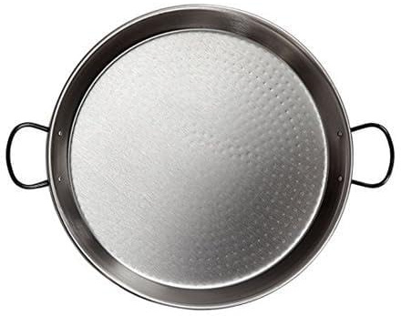 Zarivy Paellera de 42 cm en acero pulido, capacidad para 10 raciones, ideal para cocinar paella y platos a la parrilla.