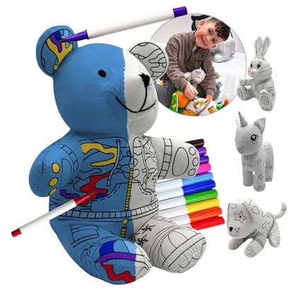 Mumore Montessori Spielzeug ab 3 Jahren Kuscheltier zum Anmalen|Stofftier mit 10 auswaschbaren Filzstiften| Fördert Kreativität & Motorik[Wiederverwendbar & Waschbar] Geschenk Mädchen Junge Teddy