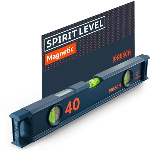 Presch Nivel Burbuja Magnético 40cm - Ampolla irrompible con pendiente 2% - Ventana de lectura vertical - Tapones antideslizantes innovadores - Superficie de medición precisa