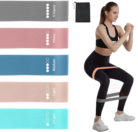 Risipu Resistance Bands Set of 5 - Skin-Friendly Fabric Exercise Band with 5 Different Resistance Levels, Ideal for Home Gym, Yoga, Strength Training & Glutes - Non-Slip with Carrying Bag Included