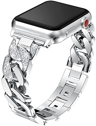 Metallarmband kompatibelt med Apple Watch 49 mm, 46 mm, 45 mm, 44 mm, 42 mm, 41 mm, 40 mm, 38 mm, med diamant, glitterarmband rostfritt stål, ersättningsband kompatibelt med iWatch Ultra 1/2-serien