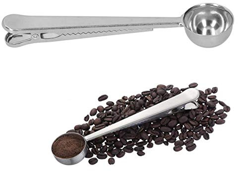 Dioche Stainless Steel Coffee Scoop Clips, Bag Sealing Spoon with Long Handle, Multifunctional Tablespoon for Tea Coffee Milk Powder Storage