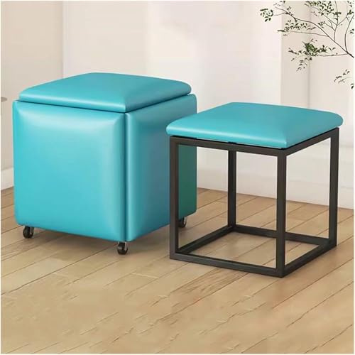 Sedia a cubo 5 in 1, impilabile, in pelle, con ruote, seduta versatile per soggiorno e sala da pranzo, poggiapiedi multifunzione
