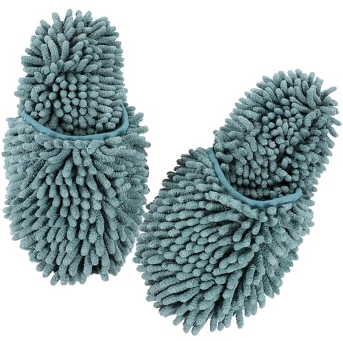 SKISUNO Zapatillas Mop Reutilizables Antideslizantes para Limpieza Doméstica Zapatillas de Limpieza Absorbentes y Silenciosas para Suelos Vinilo Talla Única Color Gris