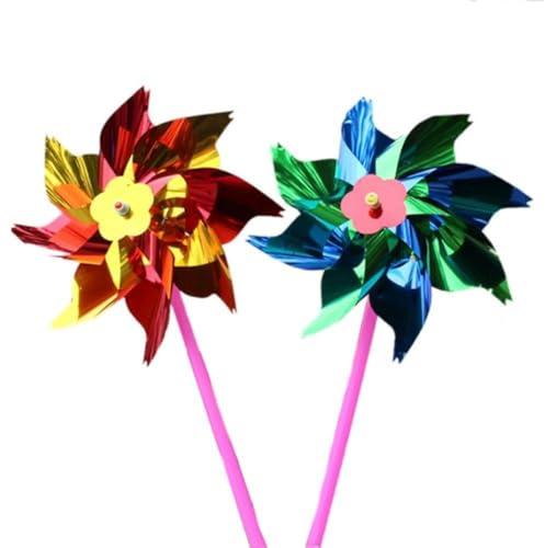 Homeponnew 100 molinillos de viento para césped, coloridos girasoles para decoración de jardín para patio al aire libre, fiesta, habitación de los niños, molinos de viento de plástico con instalación