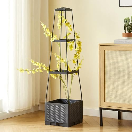 MoSundi Cama de jardín elevada con sistema de riego automático y enrejado ajustable para plantas trepadoras, tomates, guisantes y flores, uso en interiores y exteriores