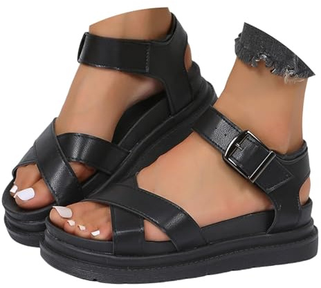 Plattform modesandaler för kvinnor sommar öppen tå spänne ankelrem sandaler mellanklackar mode ankelrem sommar sandal promenader tjocka kilskor lätta justerbara spännen skor, Bsvart, 6.5 UK Wide