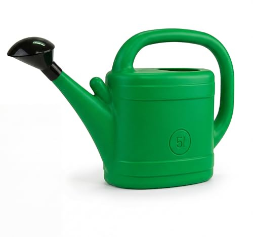 DIKEL Arrosoir de 5 l avec douchette amovible – Arrosoir de jardin robuste en plastique – Arrosoir avec échelle en litres pour jardin et maison – Idéal pour arroser les fleurs et l'entretien des