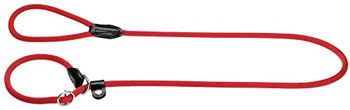 HUNTER Retriever-Hundeleine FREESTYLE, Farbe: rot, integrierte Halsung, stufenlos verstellbar, witterungsbeständig, pflegeleicht, griffig, robustes Tau mit Ledertipps, Größe: 10/120