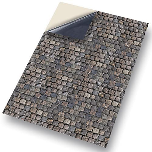 No 67 Cobblestones: NEW SELF ADHESIVE Dolls House Wallpaper : 1/12th scale Sheet Size : 12. 1/12” wide x 8.3/4” high (318mm x 225mm) Superior “Non see through” Semi Matt Vinyl Coverings that can be applied instantly over existing papers or directly on to any smooth surface – substantial thickness !