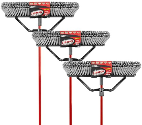 Libman Commercial 825 Rough Surface Heavy Duty Push Broom, 64 Length, 24 Width, Black/Red/Grey (Pack of 3)