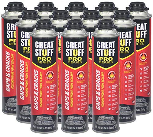 GREAT STUFF PRO Gaps & Cracks – 24 oz Fireblock Foam Insulation Sealant – Closed Cell, Polyurethane Expanding Spray Foam Insulates & Seals Gaps Up to 3, Pack of 12
