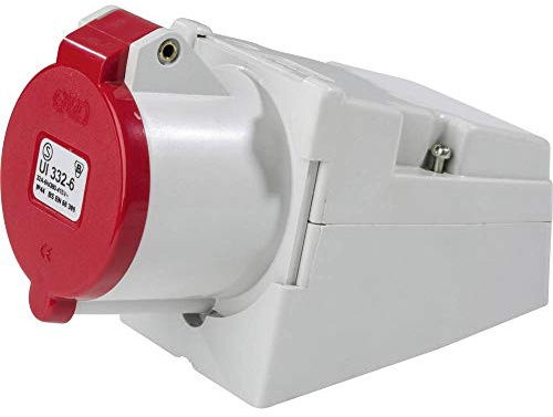 as - Schwabe CEE Steckdose Aufputz - Weiß/Rot, 60579 - CEE Wandsteckdose | 400 V, 32 A, 4-polig - Wanddose mit Klappdeckel - mit schlagfestem Gehäuse - mit Schraubanschlüssen - Made in Germany - IP44