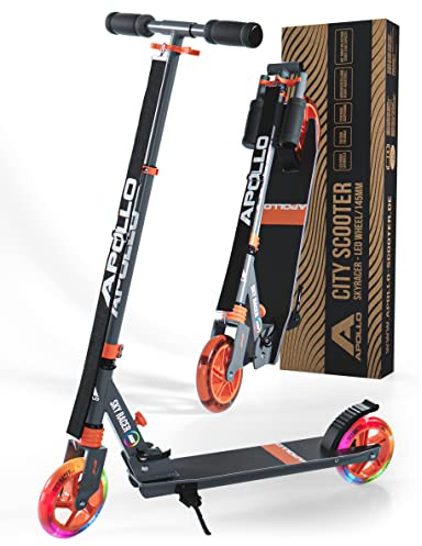 Apollo Skyracer City Roller med LED-lysande hjul | skoter barn 6 år | City scooter med fjädring | sparkcykel för barn och tonåringar | vikbar och justerbar höjd