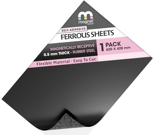 TMS Rubber Steel Sheet | Self-Adhesive Soft Metal Ferrous for Wargaming Miniature Transportation, Magnetic Display or Hobby Purposes | 0.5mm thick | Large, A2+ (62×42cm)