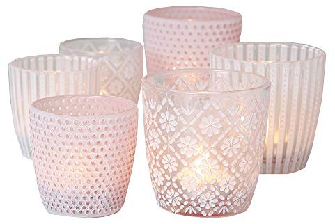 B.o.l.t.z.e Windlicht Patty 6er Set rosa Höhe 7-9cm