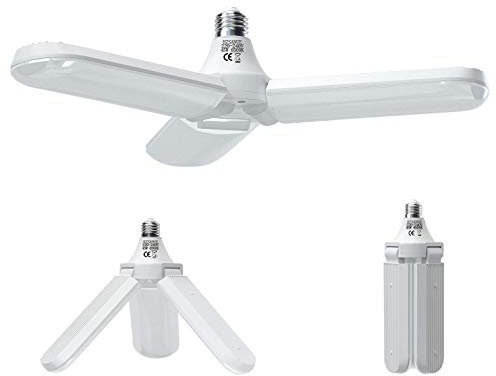 HZSANUE E27 Lampada Garage LED 45W, Bianco Freddo 6500K 5000Lm Lampada Negozio Deformabile con 3 Pannelli Regolabili, Illuminazione Soffitto LED, per Garage, Cantina, Officina, Magazzino(1pezzi)