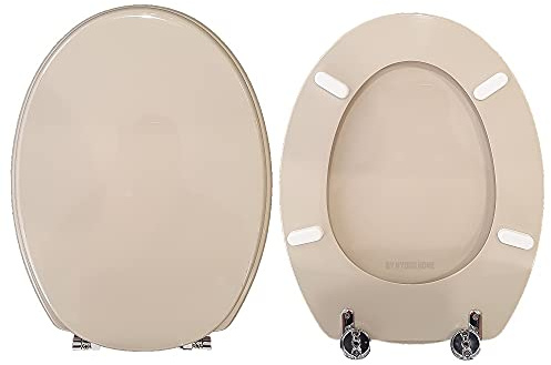 Copriwater Ideal Standard Ellisse Compatibile, Tavoletta Wc In Legno Rivestito In Poliestere Con Cerniere Regolabili,Asse Wc Colore Champagne MADE IN ITALY