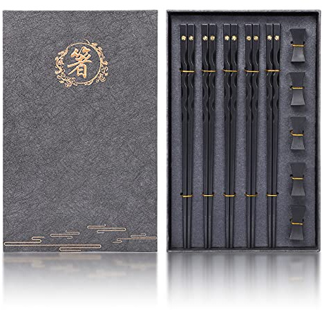Youda Essstäbchen Set 5 Paar – Chinesische Legierung-Essstäbchen mit Ständer, spülmaschinenfest & wiederverwendbar, hochwertiges Set in Geschenkbox