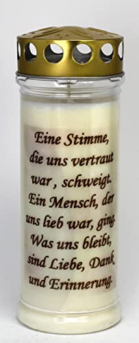 Grabkerze mit Spruch, (21x7,5 cm) Grablicht mit 7 Tage Brenndauer (3898), Wetterfestes Trauerlicht mit Deckel, Hochwertige Trauerkerze, Edle Gedenkkerze aus Deutschland