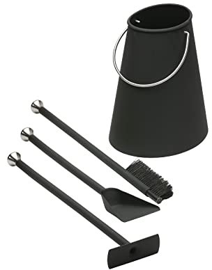 Morsø Ellipse Kaminbesteck – hochwertige Designer-Kamingarnitur, 4-teiliges Kamin Set mit Schaufel, Besen und Feuerhaken/Blasrohr & Eimer, schwarz